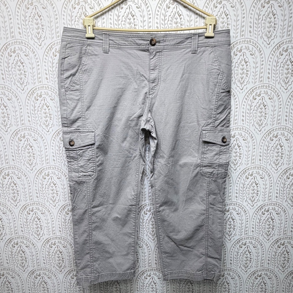 Eddie Bauer Cargo Pants Womens 18 Gray Ripstop Mid Rise Straight Leg Casual